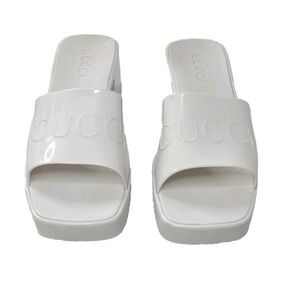 Gucci Rubber Logo Platform Slide Sandals in Mystic White, Women’s 37, US 7